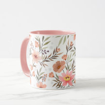 Peach Pink Floral Botanical Mug