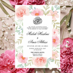 Peach & Pink Floral Design Islamic Muslim Wedding Invitation