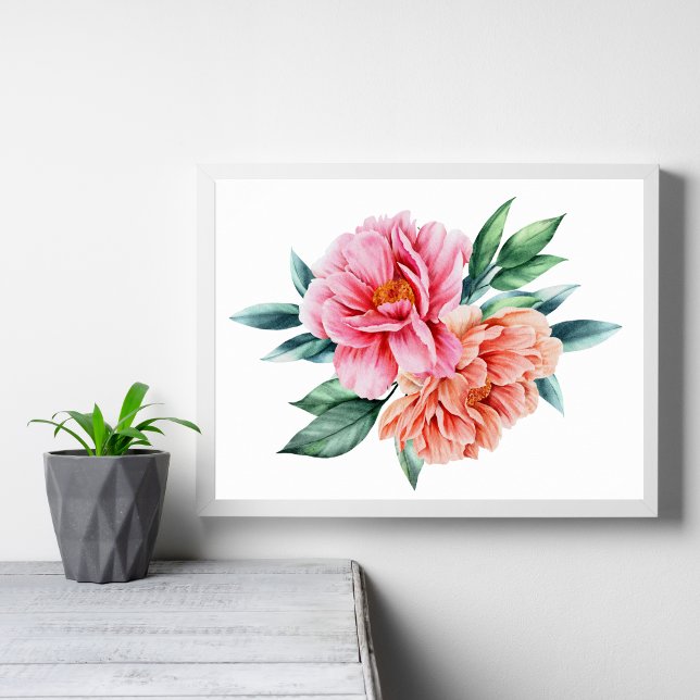 Peach Pink Floral Flowers Peonies Wall art Poster (Creator Uploaded)