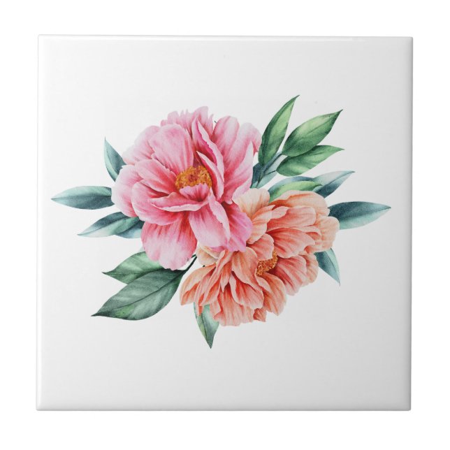 Peach Pink Floral Peonies Kitchen Bathroom Remodel Ceramic Tile (Front)
