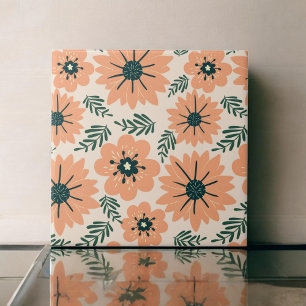 Peach Pink Floral Vintage Botanical Backsplash Ceramic Tile