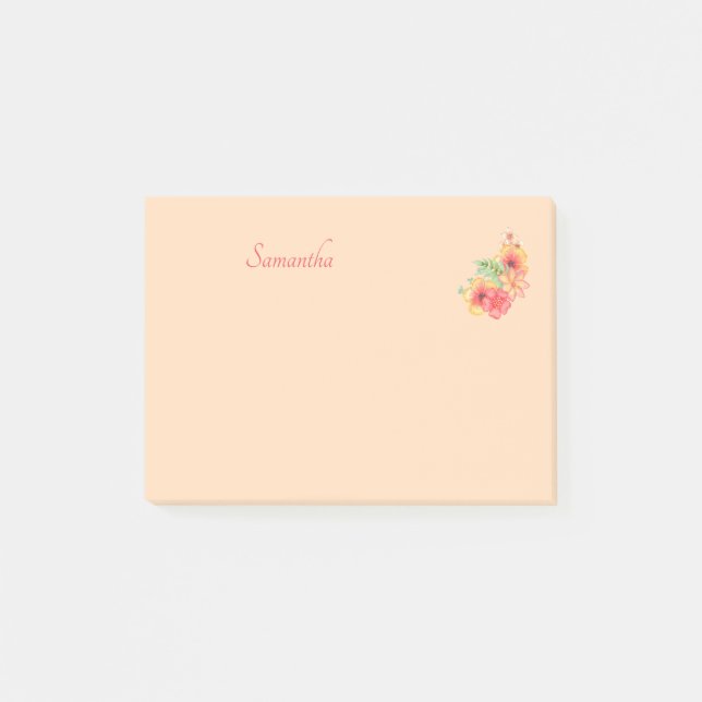 Peach Pink Flower Personalised 4x3 Post-it Notes (Front)