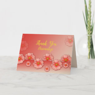 Peach & Pink Flowers Thank You Personalise Card
