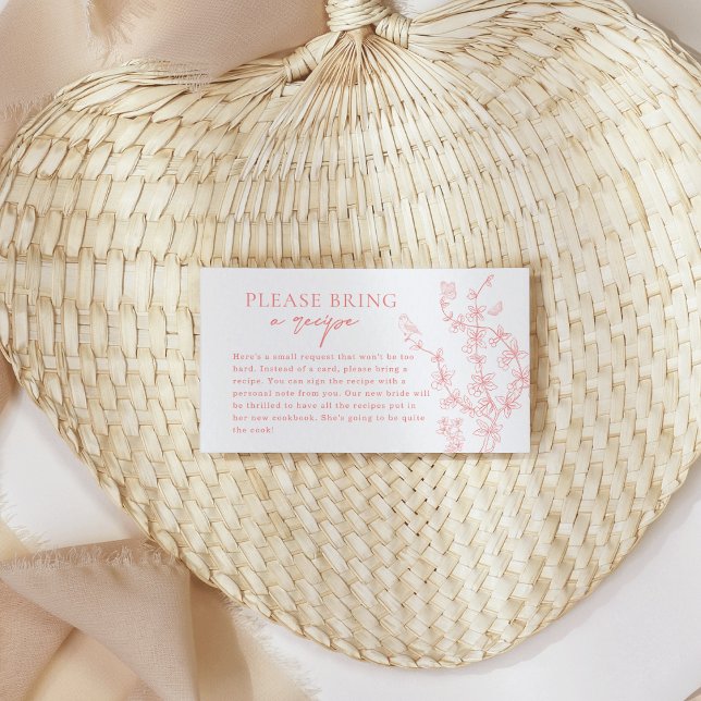 Peach Pink Garden Chinoiserie Recipe Request Enclosure Card (whimsical Peach Pink Garden Chinoiserie Recipe Request Enclosure Card)