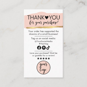 Peach Pink Gold and Black Thank You For Your Order Business Card
