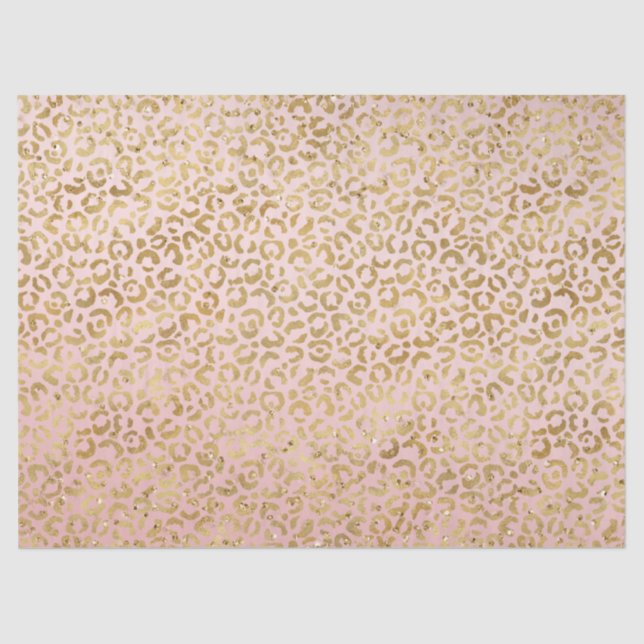 Peach Pink Gold Glitz Sparkle Leopard Print Tissue Paper (Front)