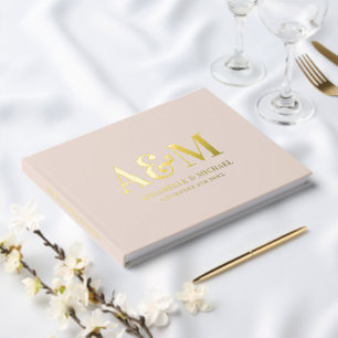PEACH PINK GOLD MONOGRAM MINIMALIST WEDDING GUEST BOOK