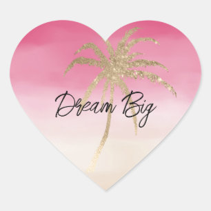 Peach Pink Gold Tropical Palm Tree Heart Sticker
