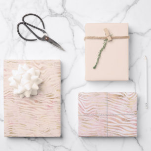 Peach Pink Gold Zebra Print        Wrapping Paper Sheet