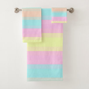 Peach Pink Green Purple Pastel Stripes Pattern  Bath Towel Set