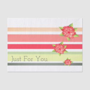 Peach Pink Green With Red Floral Tissue Paper