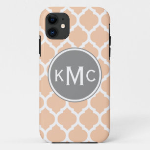 Peach Pink Grey Moroccan Lattice iPhone 11 Case