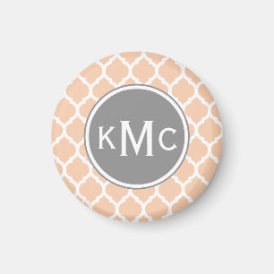 Peach Pink Grey Moroccan Lattice Magnet