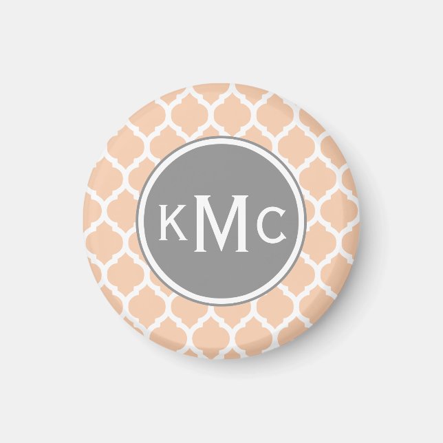 Peach Pink Grey Moroccan Lattice Magnet (Front)