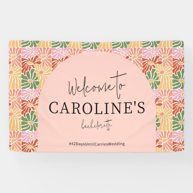 Peach Pink Groovy Floral Abstract  Banner (Horizontal)