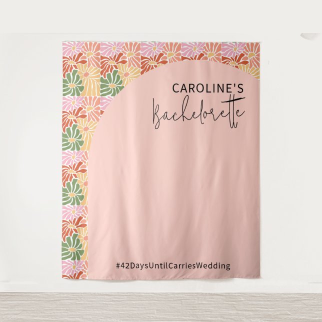 Peach Pink Groovy Floral Abstract  Tapestry (Front)