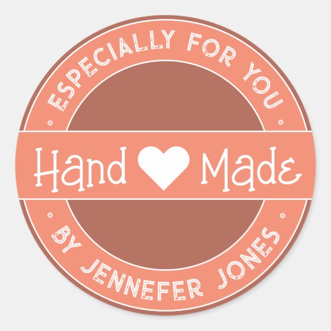 Peach Pink Handmade With Love Especially For You Classic Round Sticker (Front)