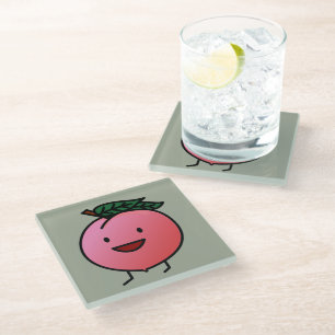 Peach Pink Happy Smiling Design Bro Glass Coaster