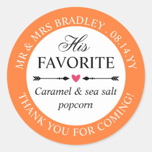 Peach Pink Heart Arrows His Favourite Wedding Favo Classic Round Sticker