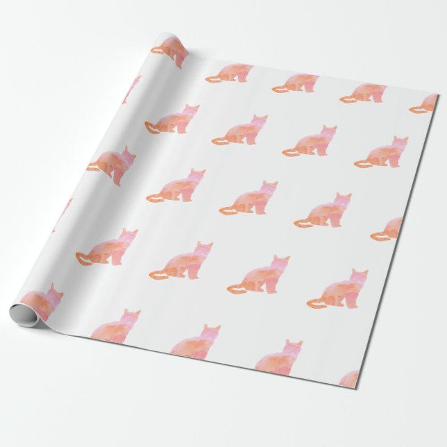 Peach Pink Kitty Pattern Wrapping Paper (Unrolled)