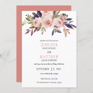 Peach Pink Lavender Purple Flowers Wedding   Invitation