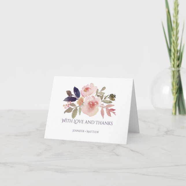 Peach Pink Lavender Purple Wildflowers Thank You Card (Front)