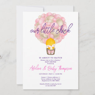 Peach Pink Little Chick About To Hatch Baby Shower Invitation