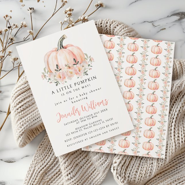 Peach pink little pumpkin baby girl shower invitation (Creator Uploaded)