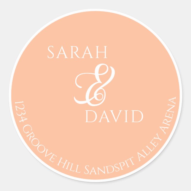 Peach Pink Minimalist Wedding  Classic Round Sticker (Front)