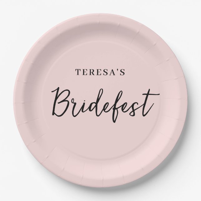 Peach Pink Modern Bachelorette Design Paper Plate (Front)