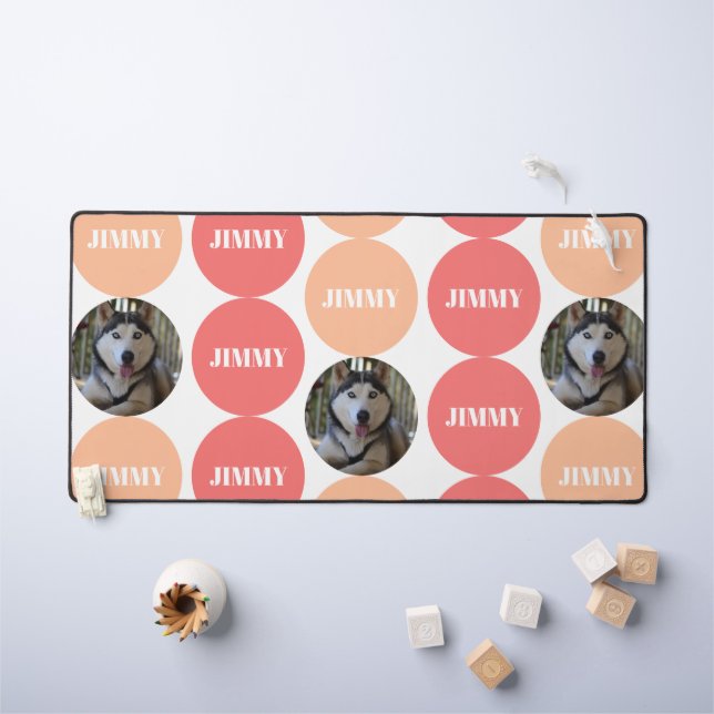 Peach Pink Modern Dog Photo  Desk Mat (Kids Table)