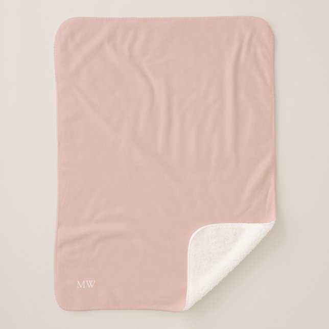 Peach Pink Monogram Initial Soft Warm Cosy Sherpa Blanket (Front)