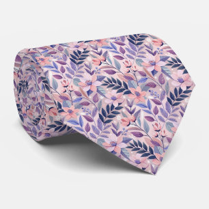 Peach Pink Navy Flowers Floral Pattern Tie
