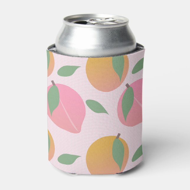 Peach Pink Orange Fruit Retro Pattern Can Cooler (Can Front)