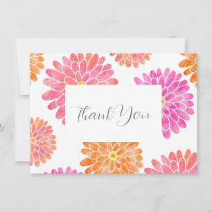 Peach Pink Orange Watercolor Zinnia Pattern Thank You Card