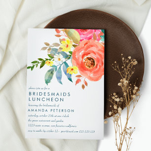 Peach  Pink Peonies Bridesmaids Luncheon Wedding Invitation