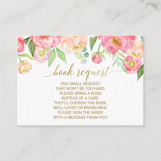 Peach & Pink Peony Book Request Invitation Insert (Front)