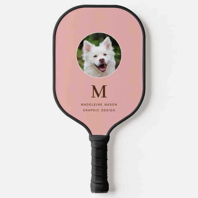 Peach Pink Pet Photo Personalised Pickleball Paddle (Front)