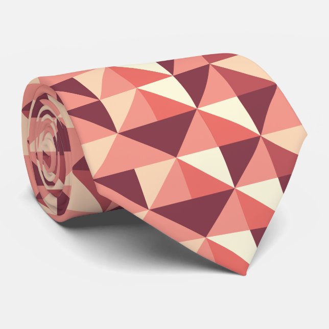 Peach Pink Purple Triangle Geometric Pattern  Tie (Rolled)