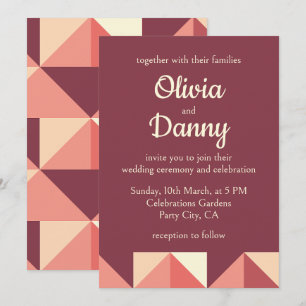 Peach Pink Purple Triangle Geometric Wedding Invitation