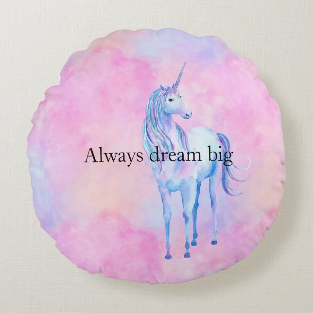 Peach Pink Purple Unicorn Round Cushion (Front)