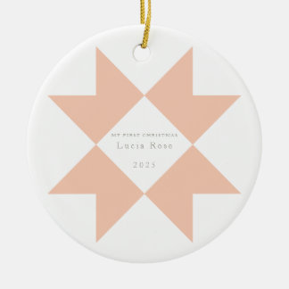 Peach Pink Quilt Star My First Christmas Ceramic Ornament