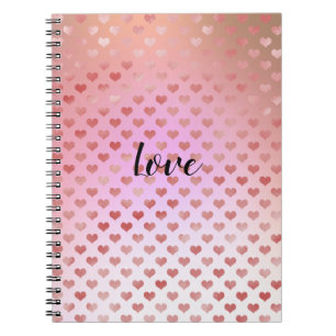 Peach Pink Red Hearts Ombre Notebook