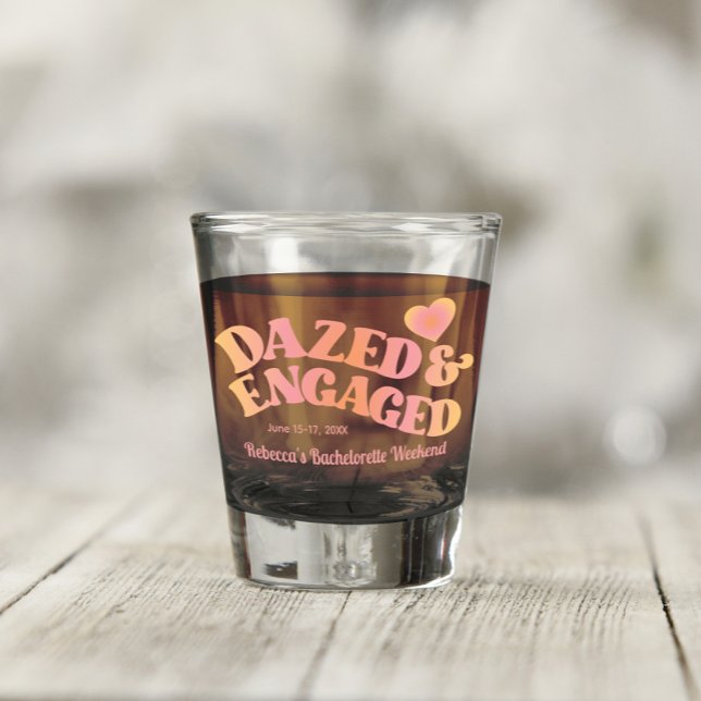 Peach Pink Retro Dazed and Engaged Shot Glass (Creator Uploaded)