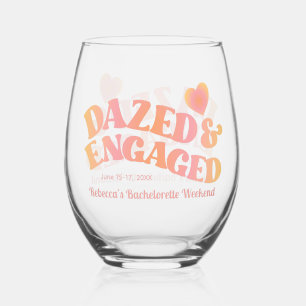Peach Pink Retro Dazed and Engaged Stemless Wine Glass