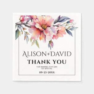 Peach-pink rhododendron flowers typography wedding napkin