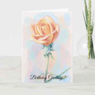 Peach Pink Rose Art Birthday Card for Flower Lover
