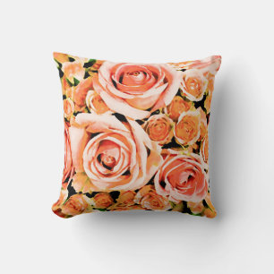 Peach pink rose bouquet cushion