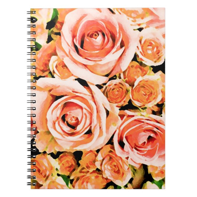Peach pink rose bouquet notebook (Front)