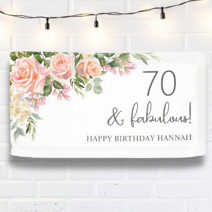 Peach Pink Rose Floral 70th Birthday Banner